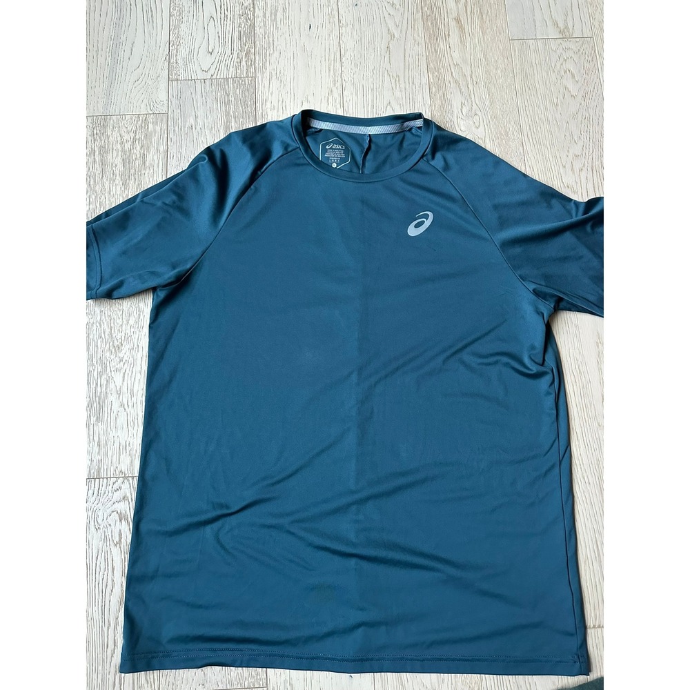 Asics Mens D1 Training Shirt Teal Blue Short Sleeve Performance Active Top L